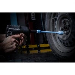 1/2 in. Drive 21mm 100 ft./lb. Torque Stick Limiting Socket in Sky Blue by Steelman -Dasco Pro Sales Store steelman impact sockets 50074 76 1000